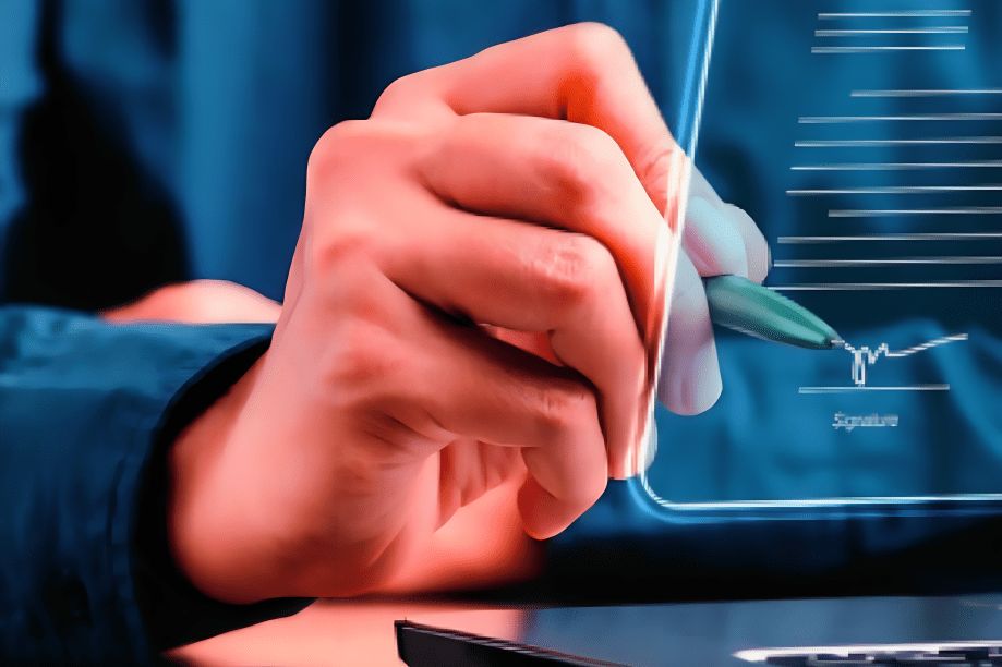 the notary folks remote online notarization- man signing online with digital tablet