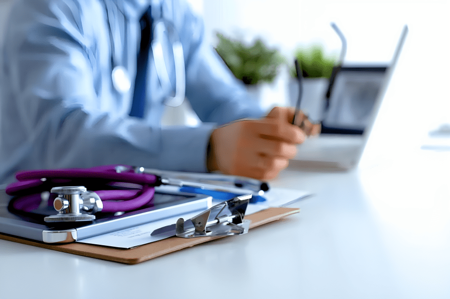 the notary folks provides healthcare notarization: Image shows a notary agent with healthcare materials