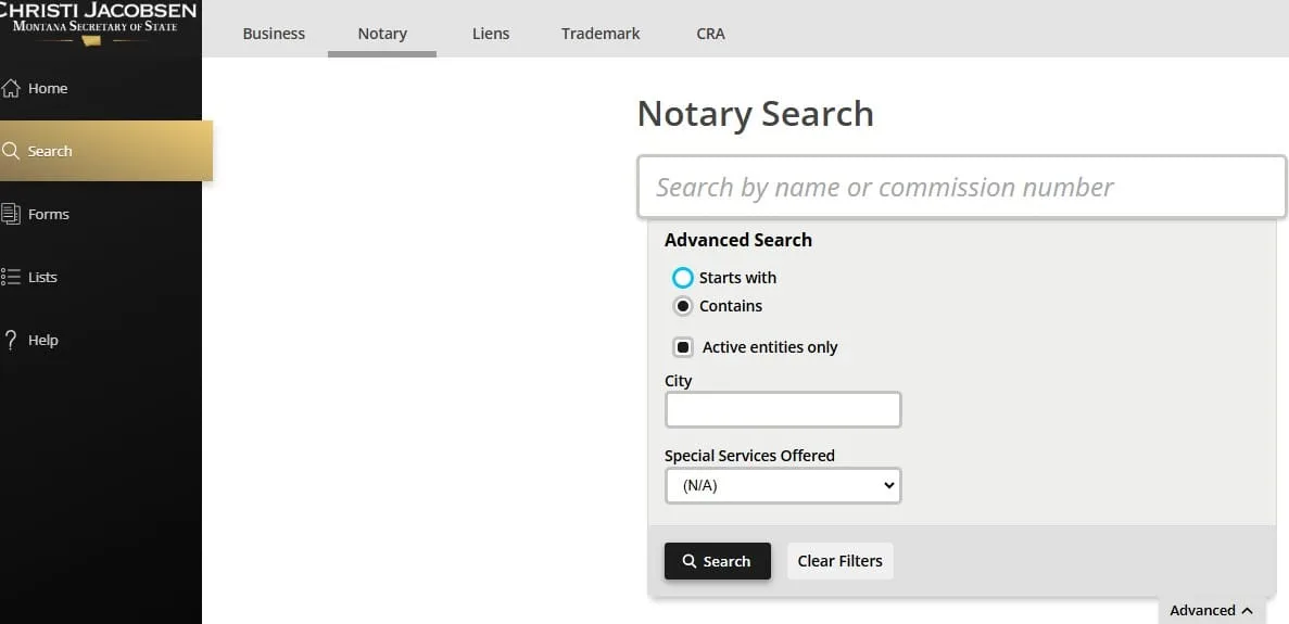 NOTARY SEARCH FILTER